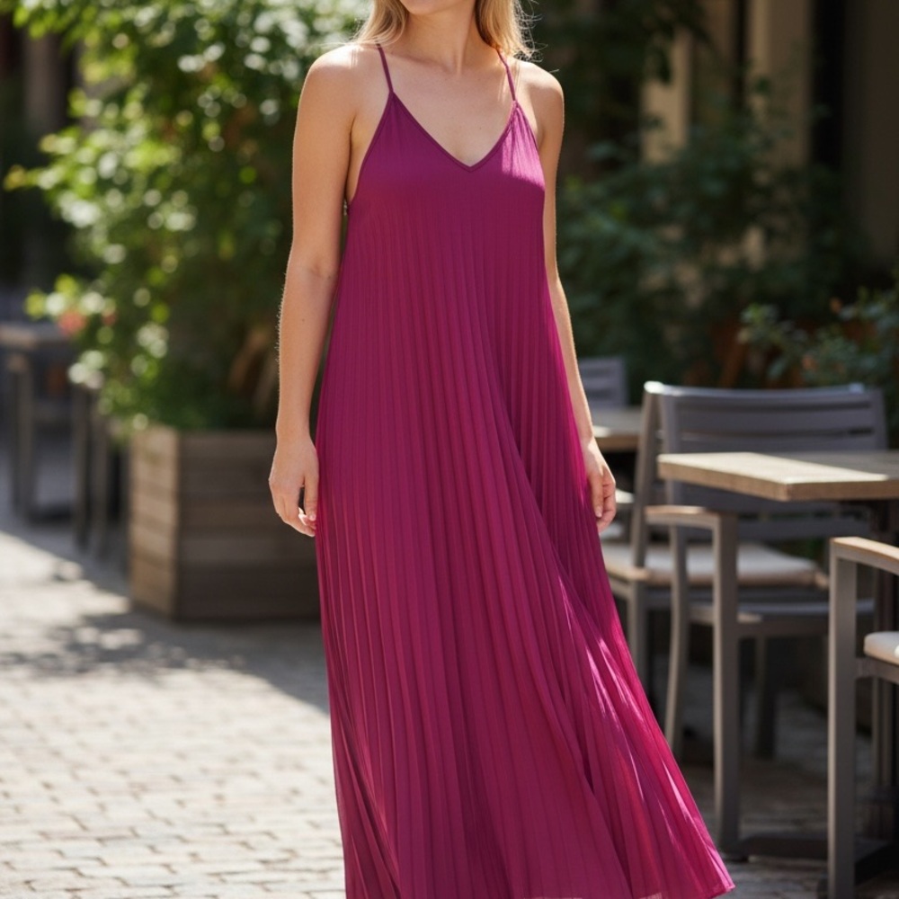 She + Sky Berry Pleated Midi Dress